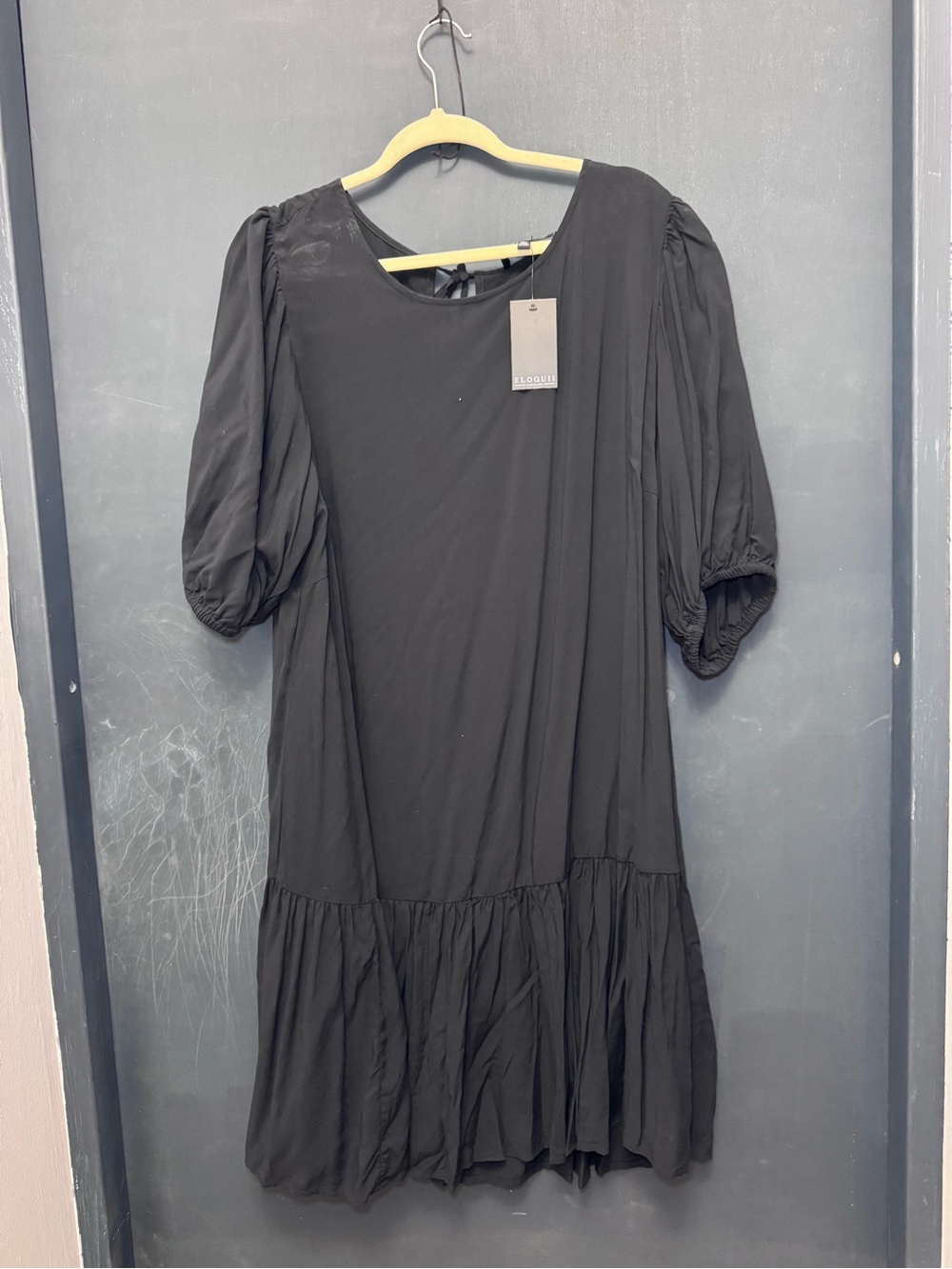 Eloquii Black Puff-Sleeve Tiered Dress - NWT